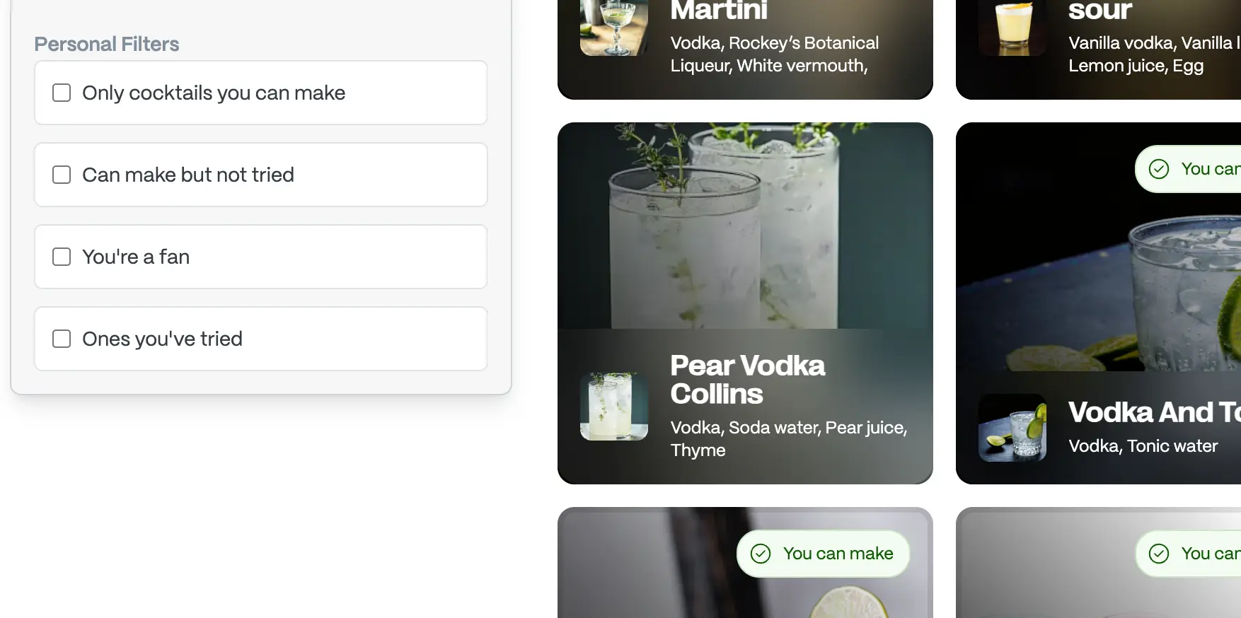 Search results filtered by My Bar