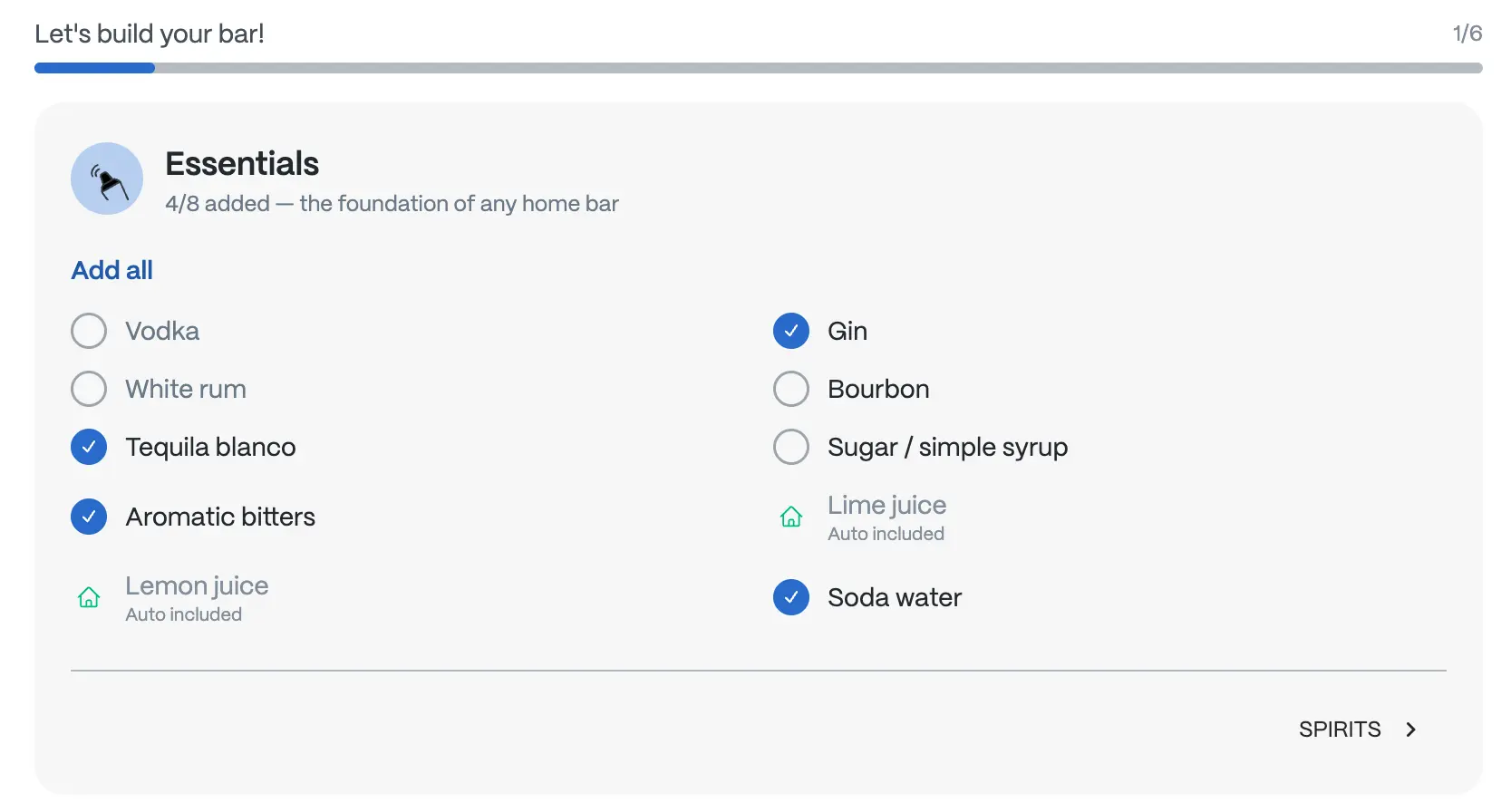 Building a bar with the guided onboarding flow
