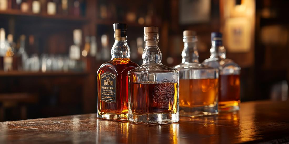 Picture of 3 bourbons on a wooden countertop