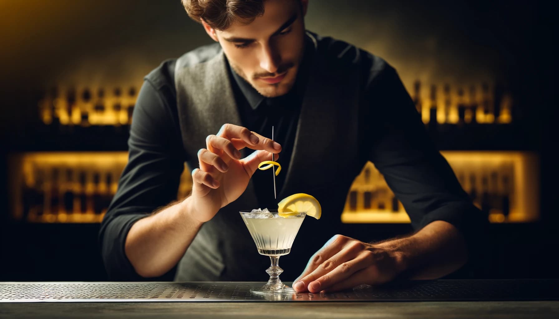 Bartender garnishing a cocktail