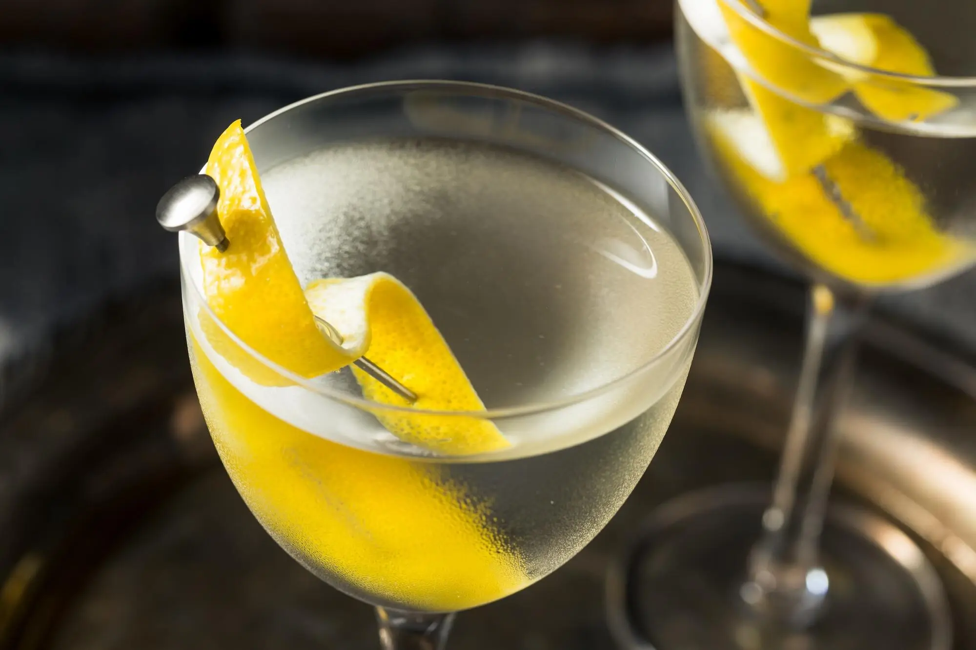 A classic martini with lemon twist