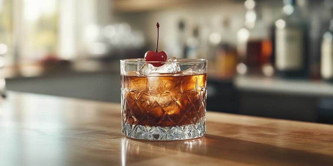 Picture of a rye old fashioned with cherry garnish